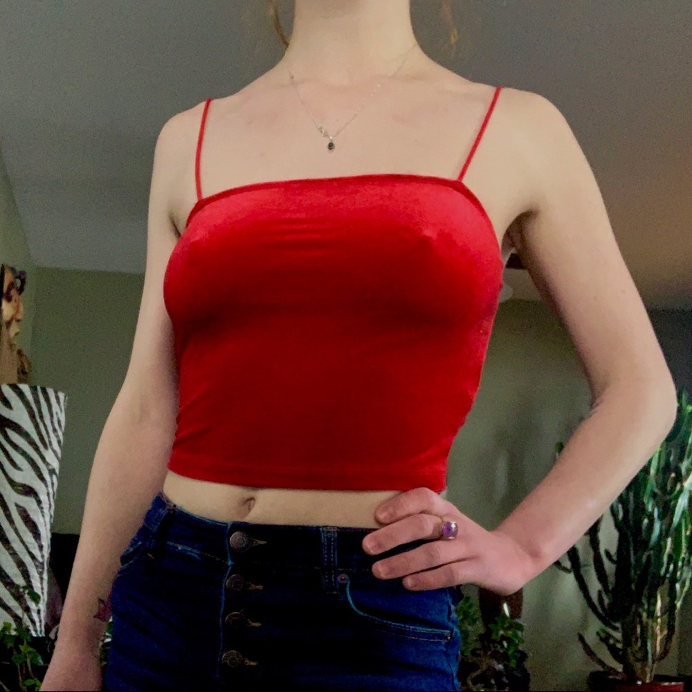 Velvet Red Square Neck Cami